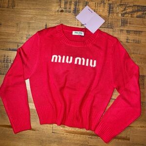 Miu Miu Vibrant Red Women's cropped Sweater with white logo